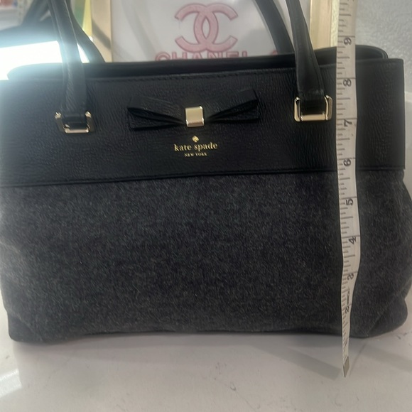 KATE SPADE NEW YORK - EUC wool & leather Tote bag. Black & gray. - Picture 6 of 12